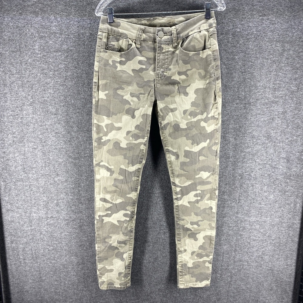 Seven7 Skinny Jeans Womens 6 Olive Green Camo Print Mid Rise Stretch Denim